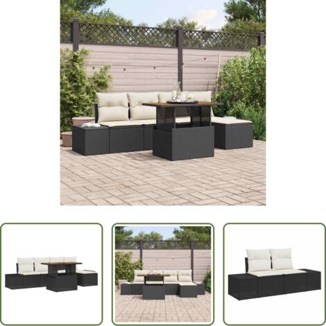 Sedute da giardino -  Set da Pranzo per Giardino con cuscino 6 pcs Nero e Crema