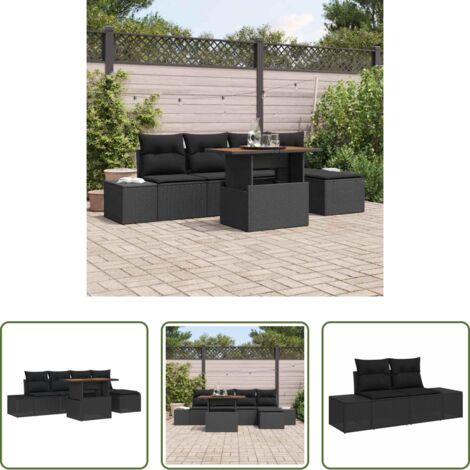 Sedute da giardino -  Set da Pranzo per Giardino con cuscino 6 pcs Nero e Marrone