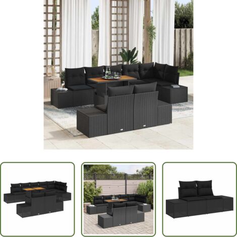 Sedute da giardino -  Set da Pranzo per Giardino con cuscino 9 pcs Nero e Marrone