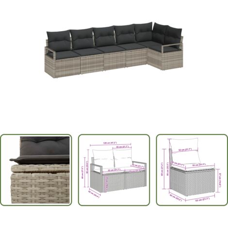 Sedute da giardino -  Set di divani 6 pcs Grigio chiaro polyrattan