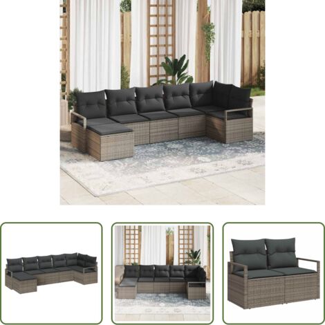 Sedute da giardino -  Set di divani con cuscino 7 pcs Grigio polyrattan