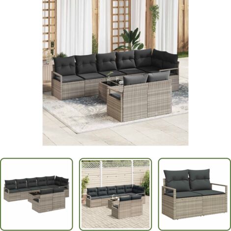 Sedute da giardino -  Set di divani con cuscino 9 pcs Grigio chiaro polyrattan