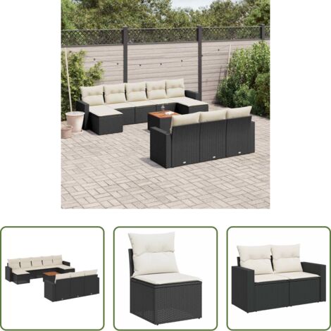 Sedute da giardino -  Set Divani da Giardino 11 pz con Cuscini in Polyrattan Nero