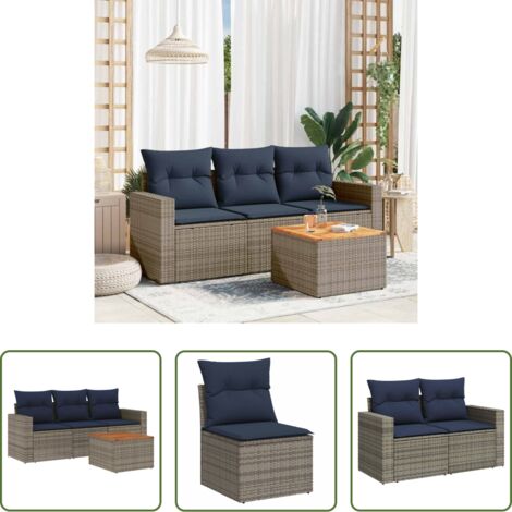 Sedute da giardino -  Set Divani da Giardino 4 pz con Cuscini Grigio in Polyrattan