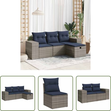 Sedute da giardino -  Set Divani da Giardino 4 pz con Cuscini in Polyrattan Grigio