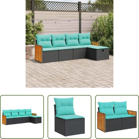 Sedute da giardino -  Set Divani da Giardino 5 pz con Cuscini in Polyrattan Nero