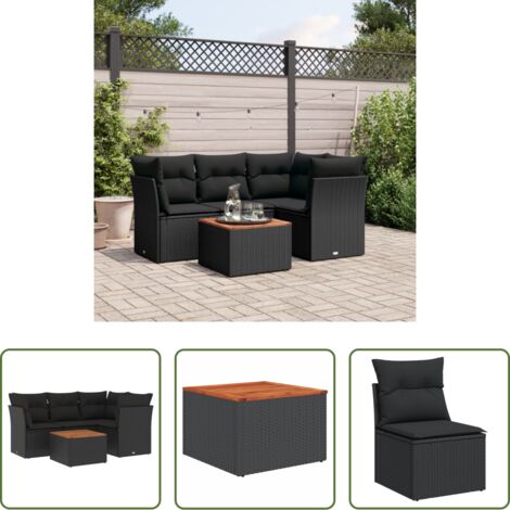Sedute da giardino -  Set Divani da Giardino 5 pz con Cuscini in Polyrattan Nero