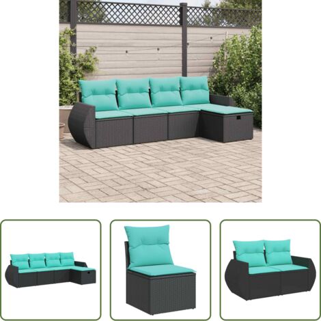 Sedute da giardino -  Set Divani da Giardino 5 pz con Cuscini in Polyrattan Nero