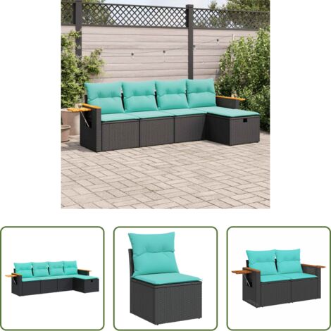 Sedute da giardino -  Set Divani da Giardino 5 pz con Cuscini in Polyrattan Nero