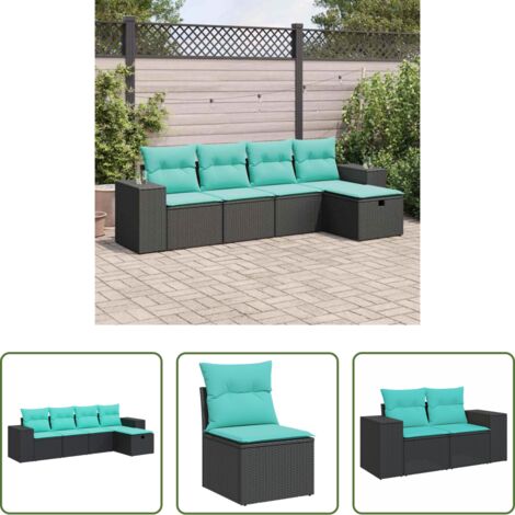 Sedute da giardino -  Set Divani da Giardino 5 pz con Cuscini in Polyrattan Nero