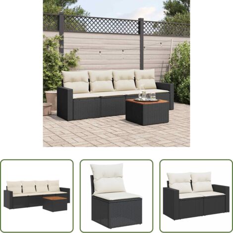 Sedute da giardino -  Set Divani da Giardino 5 pz con Cuscini in Polyrattan Nero