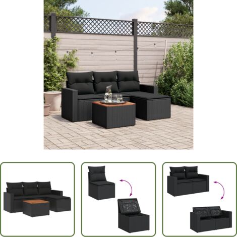 Sedute da giardino -  Set Divani da Giardino 5 pz con Cuscini in Polyrattan Nero