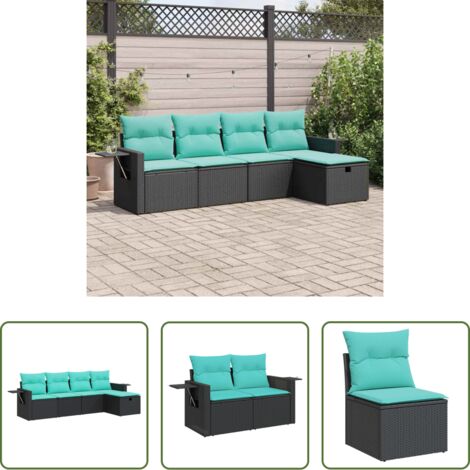 Sedute da giardino -  Set Divani da Giardino 5 pz con Cuscini in Polyrattan Nero