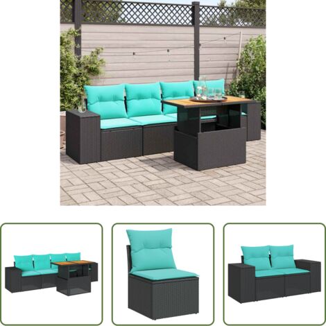 Sedute da giardino -  Set Divani da Giardino 5 pz con Cuscini in Polyrattan Nero