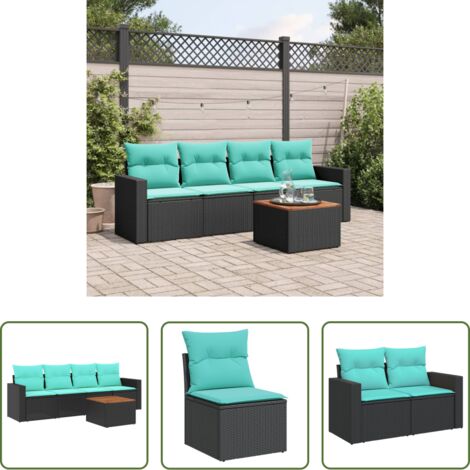 Sedute da giardino -  Set Divani da Giardino 5 pz con Cuscini Nero in Polyrattan