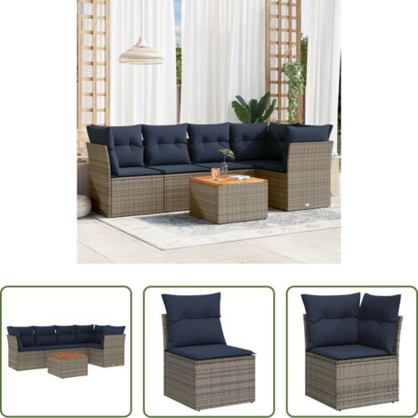 Sedute da giardino -  Set Divani da Giardino 6 pz con Cuscini Grigio in Polyrattan