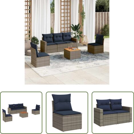 Sedute da giardino -  Set Divani da Giardino 6 pz con Cuscini Grigio in Polyrattan