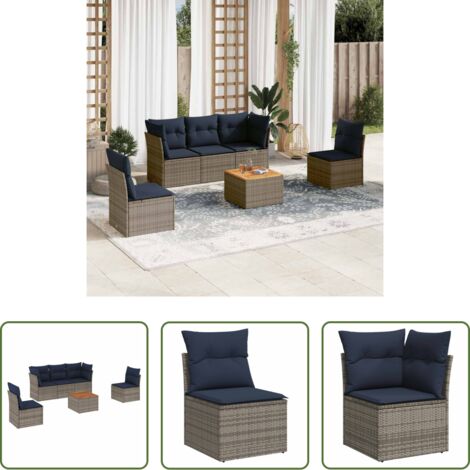 Sedute da giardino -  Set Divani da Giardino 6 pz con Cuscini Grigio in Polyrattan
