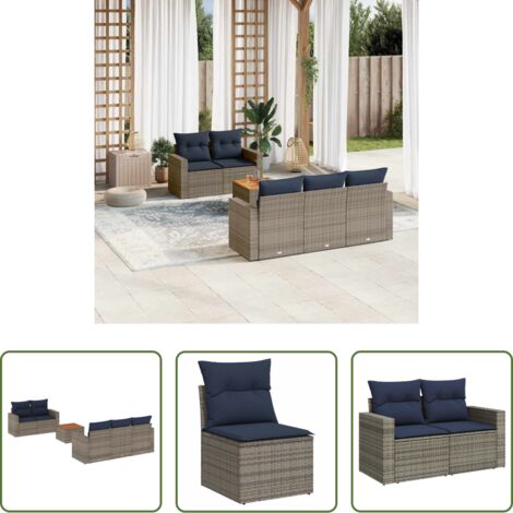 Sedute da giardino -  Set Divani da Giardino 6 pz con Cuscini Grigio in Polyrattan