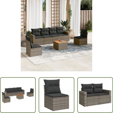 Sedute da giardino -  Set Divani da Giardino 7 pz con Cuscini Grigio in Polyrattan