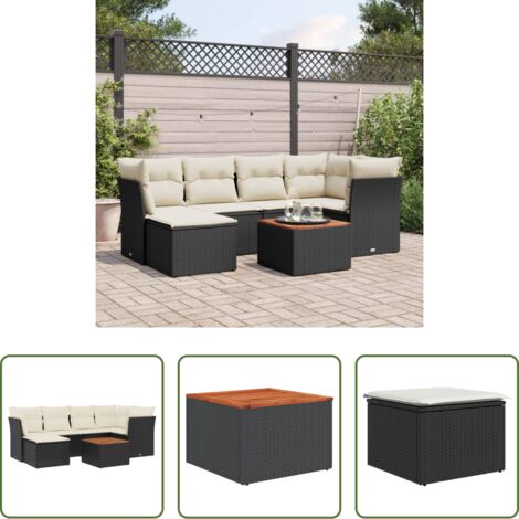 Sedute da giardino -  Set Divani da Giardino con Cuscini 7pz Nero Polyrattan