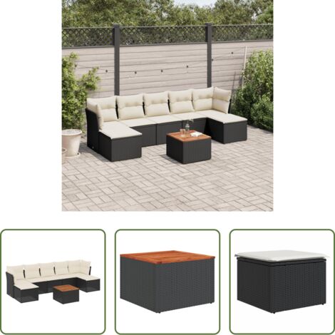 Sedute da giardino -  Set Divani da Giardino con Cuscini 8 pz Nero in Polyrattan