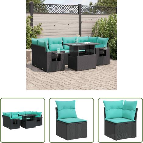 Sedute da giardino -  Set Divani Giardino 7 pz con Cuscini Nero Polyrattan Acacia
