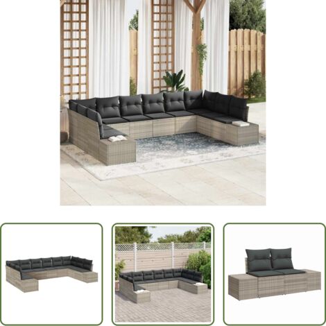 Sedute da giardino -  Set Divano da Giardino 10 pcs Grigio chiaro polyrattan