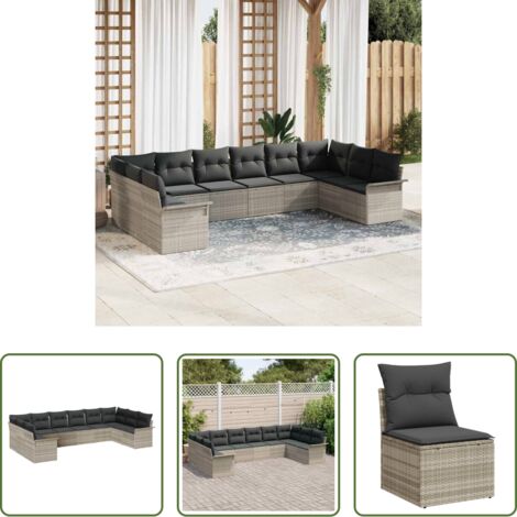 Sedute da giardino -  Set Divano da Giardino 10 pcs Grigio chiaro polyrattan