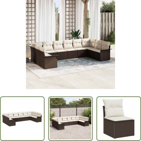 Sedute da giardino -  Set Divano da Giardino 10 pcs Marrone polyrattan