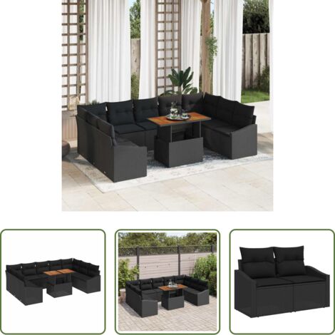 Sedute da giardino -  Set Divano da Giardino 10 pcs Nero Poly Rattan
