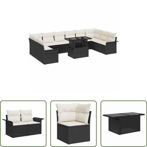 Sedute da giardino -  Set Divano da Giardino 11 pcs Nero Rattan in Polipropilene