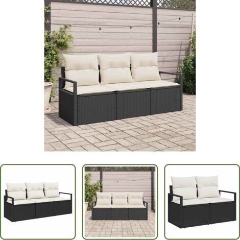 Sedute da giardino -  Set Divano da Giardino 3 pcs Nero e Bianco polyrattan