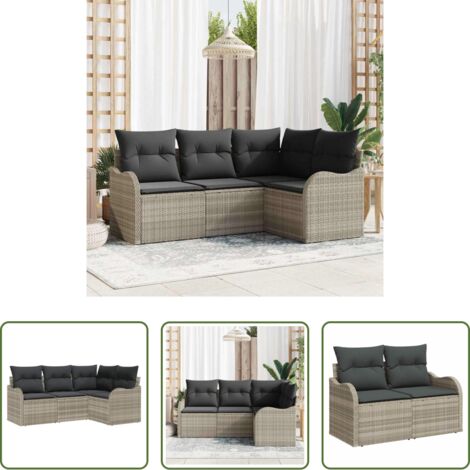 Sedute da giardino -  Set Divano da Giardino 4 pcs Grigio chiaro polyrattan