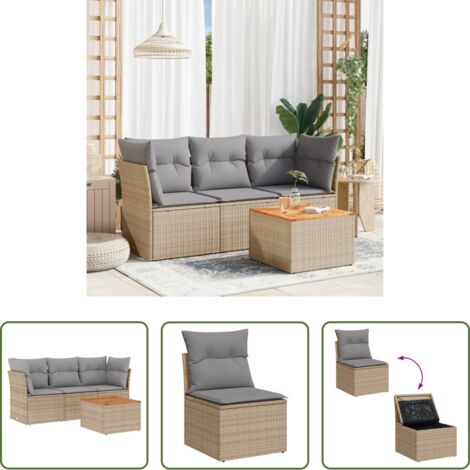 Sedute da giardino -  Set Divano da Giardino 4 pz con Cuscini Beige Misto Polyrattan