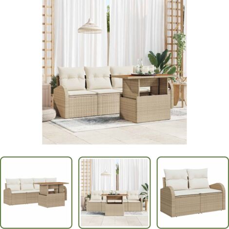 Sedute da giardino -  Set Divano da Giardino 5 pcs Beige Poly Rattan