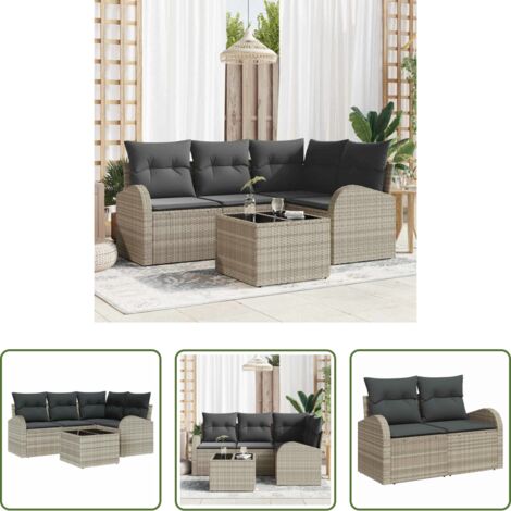Sedute da giardino -  Set Divano da Giardino 5 pcs Grigio chiaro polyrattan