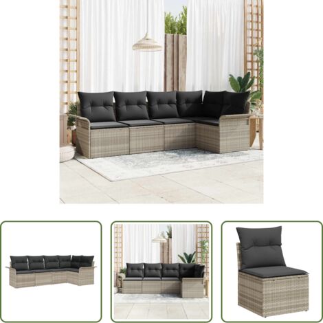 Sedute da giardino -  Set Divano da Giardino 5 pcs Grigio chiaro polyrattan