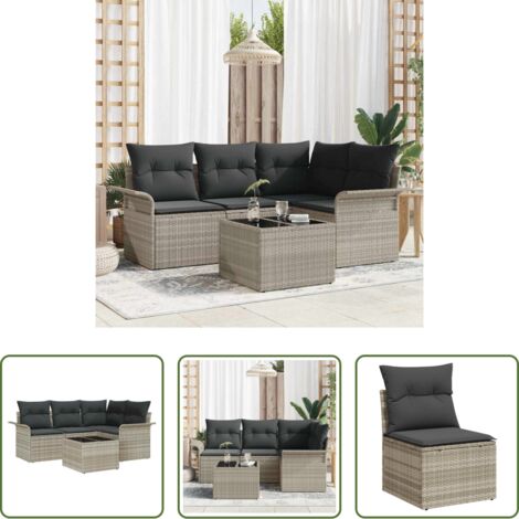 Sedute da giardino -  Set Divano da Giardino 5 pcs Grigio chiaro polyrattan