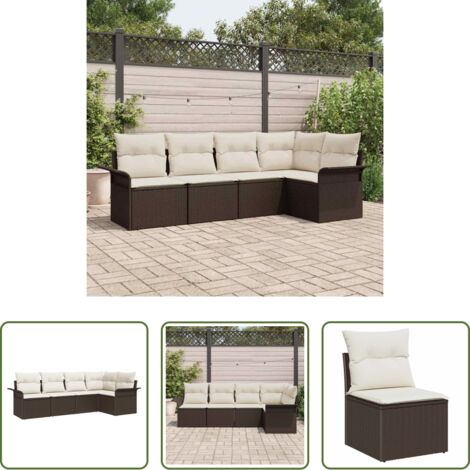 Sedute da giardino -  Set Divano da Giardino 5 pcs Marrone polyrattan