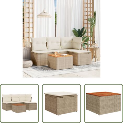 Sedute da giardino -  Set Divano da Giardino 5 pz con Cuscini Beige in Polyrattan