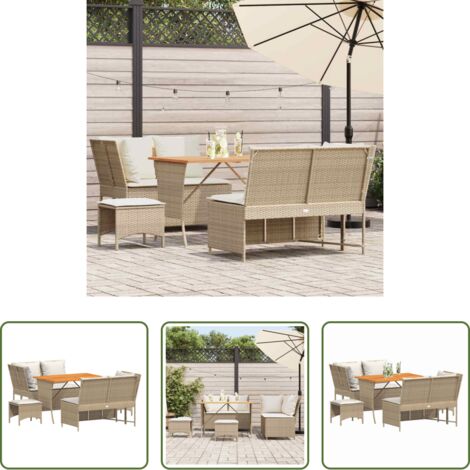 Sedute da giardino -  Set Divano da Giardino 5 pz con Cuscini Beige in Polyrattan