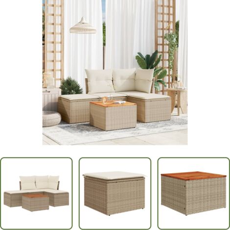 Sedute da giardino -  Set Divano da Giardino 5 pz con Cuscini Beige in Polyrattan