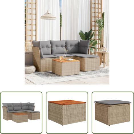Sedute da giardino -  Set Divano da Giardino 5 pz con Cuscini Beige Misto Polyrattan