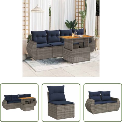 Sedute da giardino -  Set Divano da Giardino 5 pz con Cuscini Grigio in Polyrattan