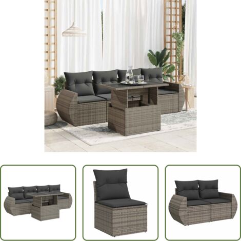 Sedute da giardino -  Set Divano da Giardino 5 pz con Cuscini Grigio in Polyrattan