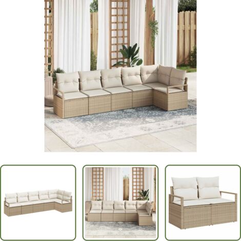 Sedute da giardino -  Set Divano da Giardino 6 pcs Beige e Bianco polyrattan