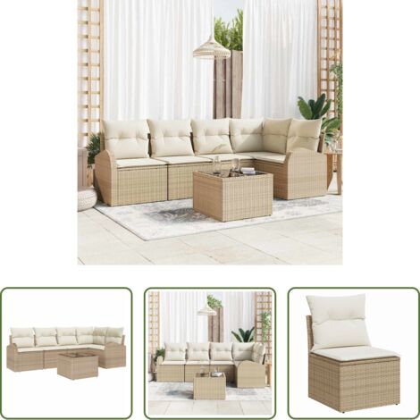 Sedute da giardino -  Set Divano da Giardino 6 pcs Beige e Bianco polyrattan
