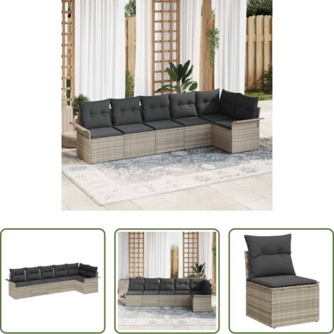Sedute da giardino -  Set Divano da Giardino 6 pcs Grigio chiaro polyrattan