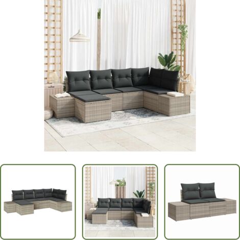 Sedute da giardino -  Set Divano da Giardino 6 pcs Grigio chiaro polyrattan